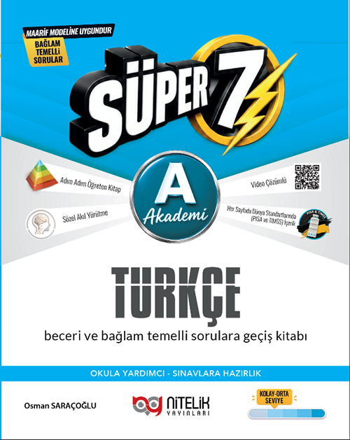 Nitelik 7. Sınıf Türkçe Süper A Akademi Maarif Modeli Soru Kitabı Nitelik Yayınları