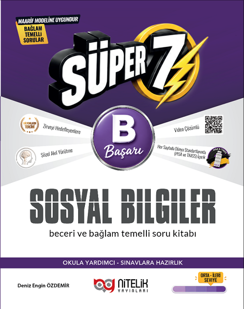 Nitelik 7. Sınıf Sosyal Bilgiler Süper B Başarı Maarif Modeli Soru Kitabı Nitelik Yayınları