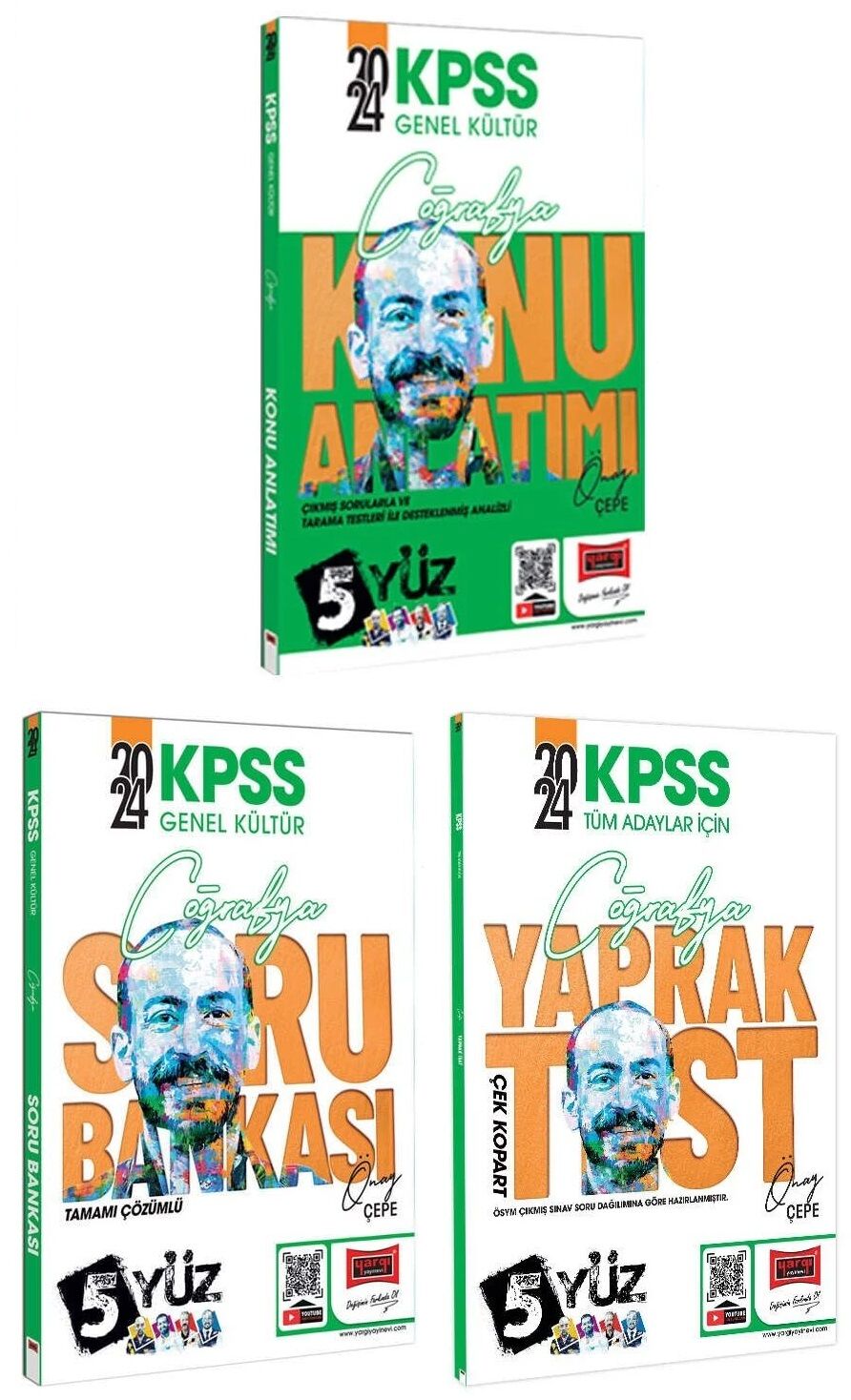 SÜPER FİYAT - Yargı 2024 KPSS Coğrafya 5Yüz Konu + Soru Bankası + Yaprak Test 3 lü Set - Önay Çepe Yargı Yayınları