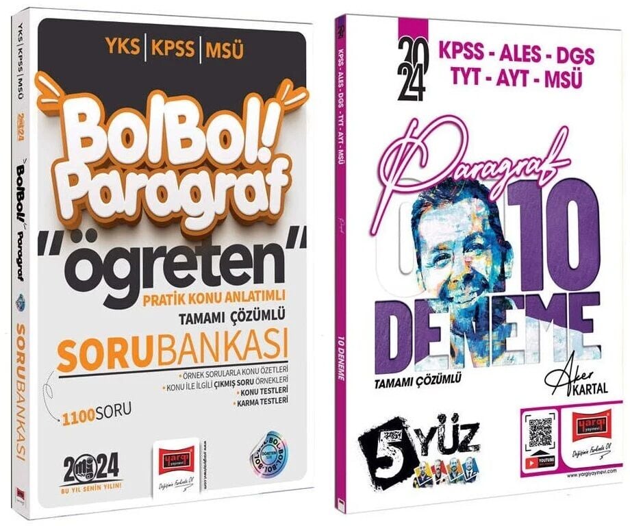 SÜPER FİYAT - Yargı 2024 YKS KPSS MSÜ Paragraf Soru Bankası + 10 Deneme 2 li Set - Aker Kartal Yargı Yayınları