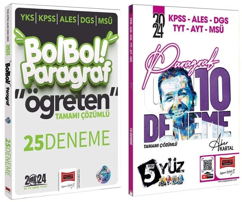 SÜPER FİYAT - Yargı 2024 YKS KPSS ALES DGS MSÜ Paragraf 25+10 Deneme 2 li Set - Aker Kartal Yargı Yayınları