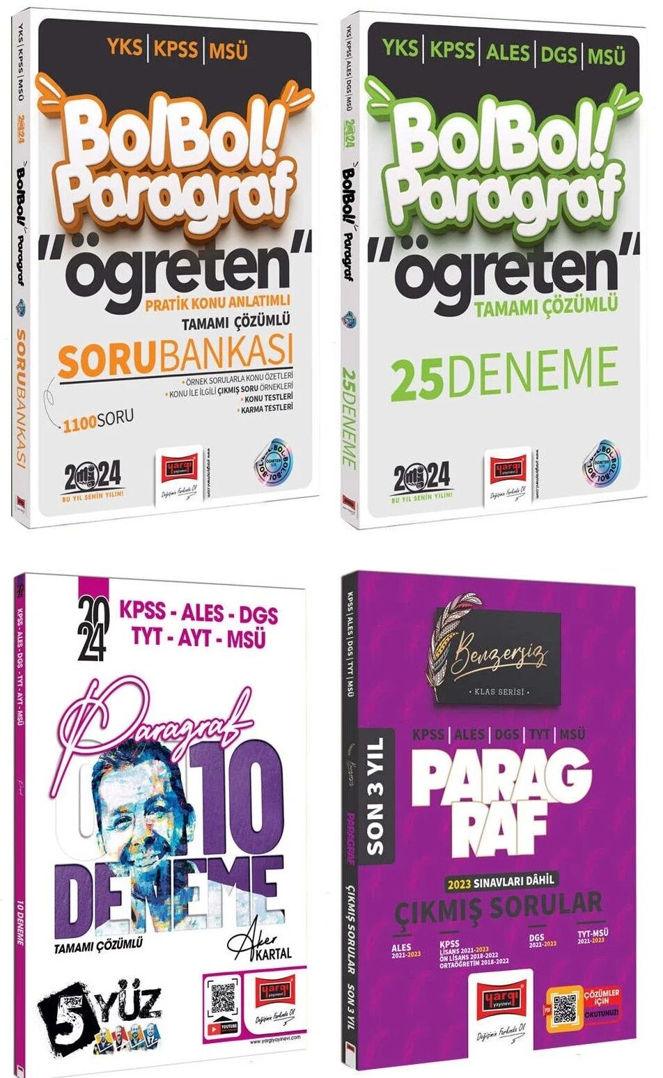 SÜPER FİYAT - Yargı 2024 YKS KPSS MSÜ Paragraf Soru Bankası + 25+10 Deneme + Son 3 Yıl Çıkmış Sorular 4 lü Set - Aker Kartal Yargı Yayınları