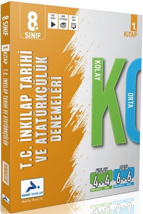 Paraf 8. Sınıf LGS TC İnkılap Tarihi ve Atatürkçülük Kolay ve Orta Denemeleri Çözümlü 1. Kitap Paraf Yayınları