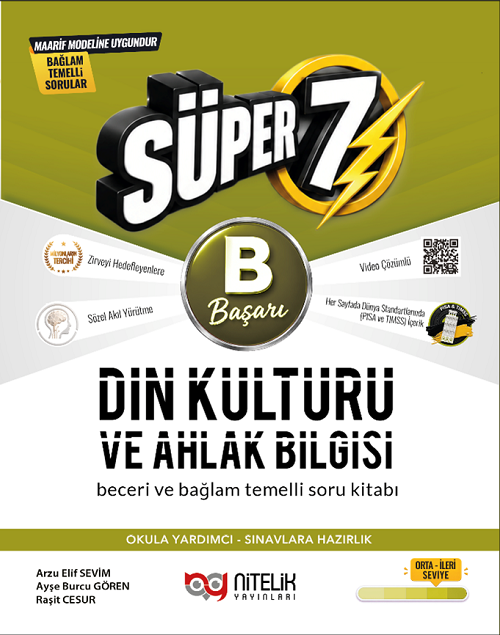 Nitelik 7. Sınıf Din Kültürü ve Ahlak Bilgisi Süper B Başarı Maarif Modeli Soru Kitabı Nitelik Yayınları