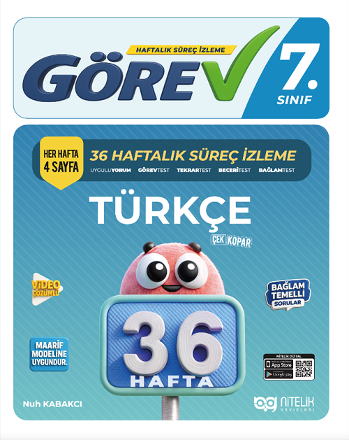 Nitelik 7. Sınıf Türkçe Görev Maarif Model 36 Haftalık Süreç İzleme Nitelik Yayınları