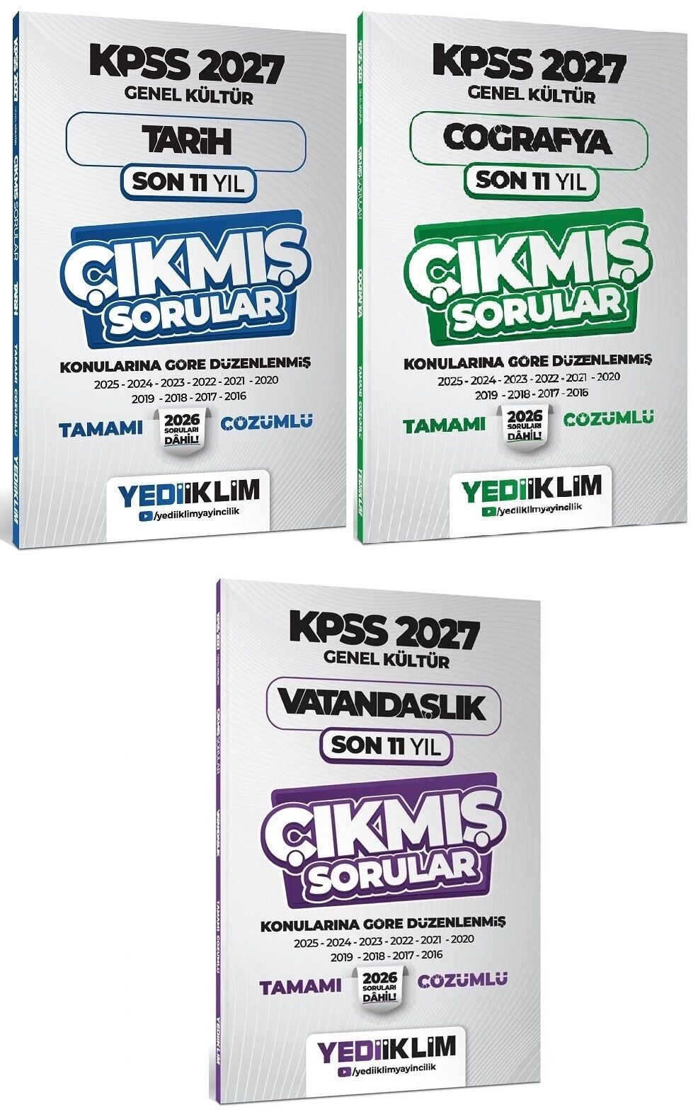 Yediiklim 2027 KPSS Tarih + Coğrafya + Vatandaşlık Çıkmış Sorular Son 11 Yıl Konularına Göre 3 lü Set Yediiklim Yayınları