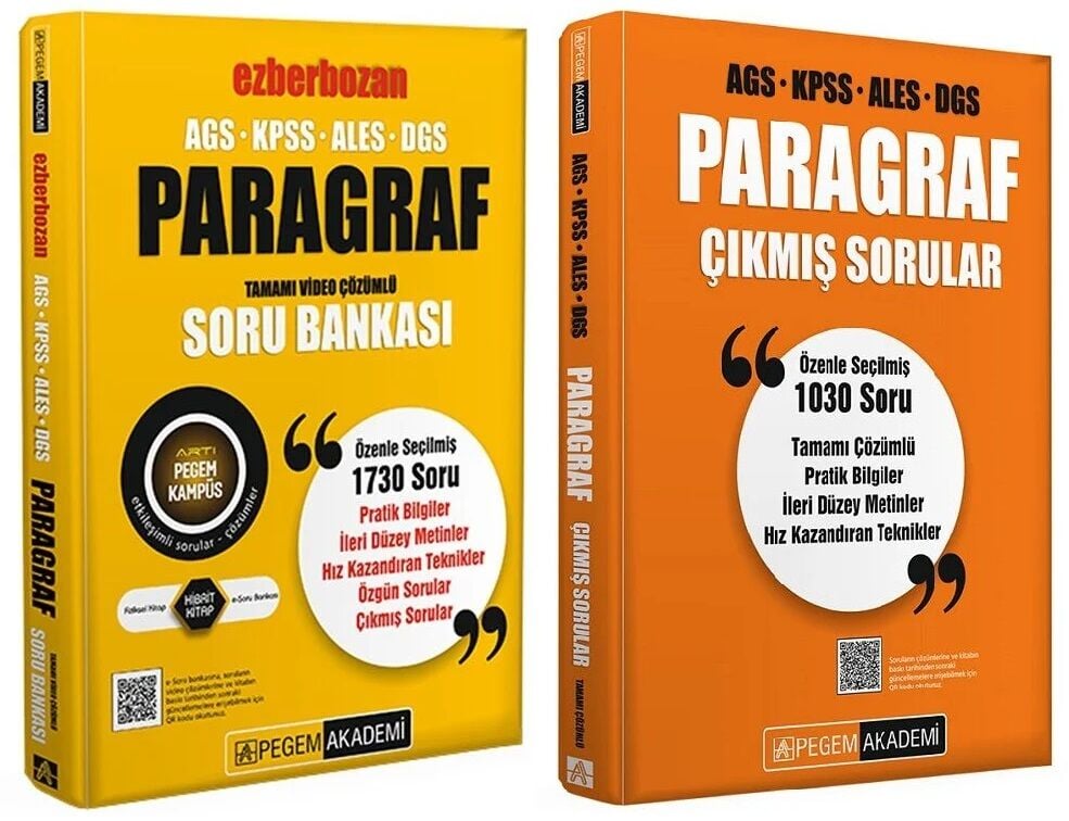Pegem KPSS MEB-AGS ALES DGS Paragraf Ezberbozan Soru Bankası + Çıkmış Sorular 2 li Set Pegem Akademi Yayınları