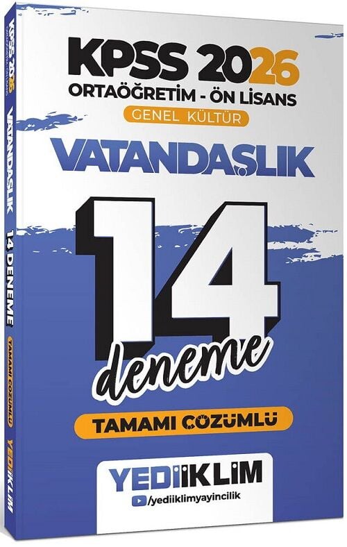 Yediiklim 2026 KPSS Lise Ortaöğretim Ön Lisans Vatandaşlık 14 Deneme Çözümlü Yediiklim Yayınları