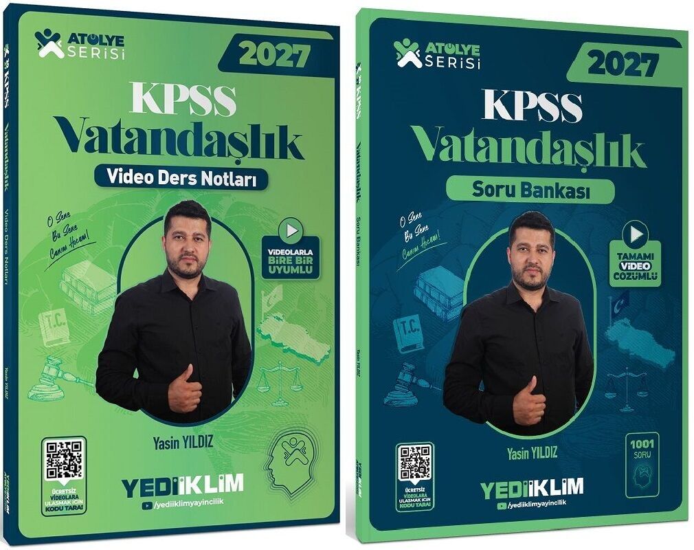Yediiklim 2027 KPSS Vatandaşlık Atölye Video Ders Notları + Soru Bankası 2 li Set - Yasin Yıldız Yediiklim Yayınları