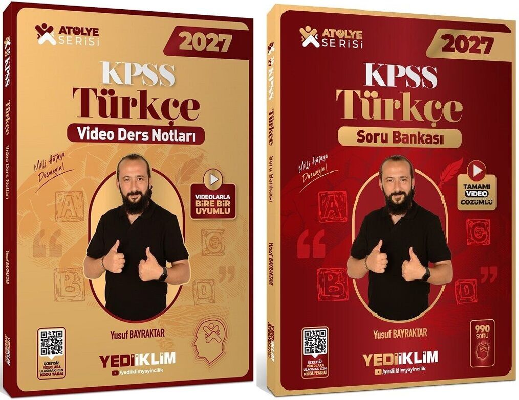 Yediiklim 2027 KPSS Türkçe Atölye Video Ders Notları + Soru Bankası 2 li Set - Yusuf Bayraktar Yediiklim Yayınları