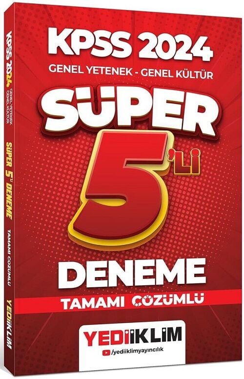 SÜPER FİYAT - Yediiklim 2024 KPSS Genel Yetenek Genel Kültür Süper 5 li Deneme Çözümlü Yediiklim Yayınları