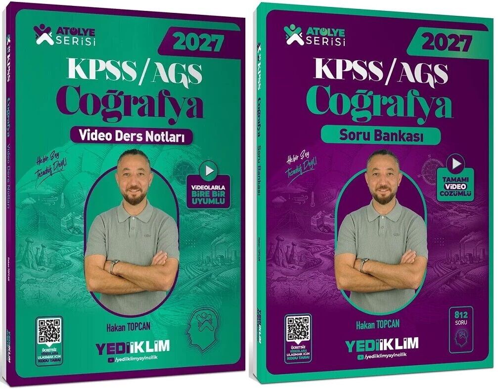 Yediiklim 2027 KPSS MEB-AGS Coğrafya Atölye Video Ders Notları + Soru Bankası 2 li Set - Hakan Topcan Yediiklim Yayınları