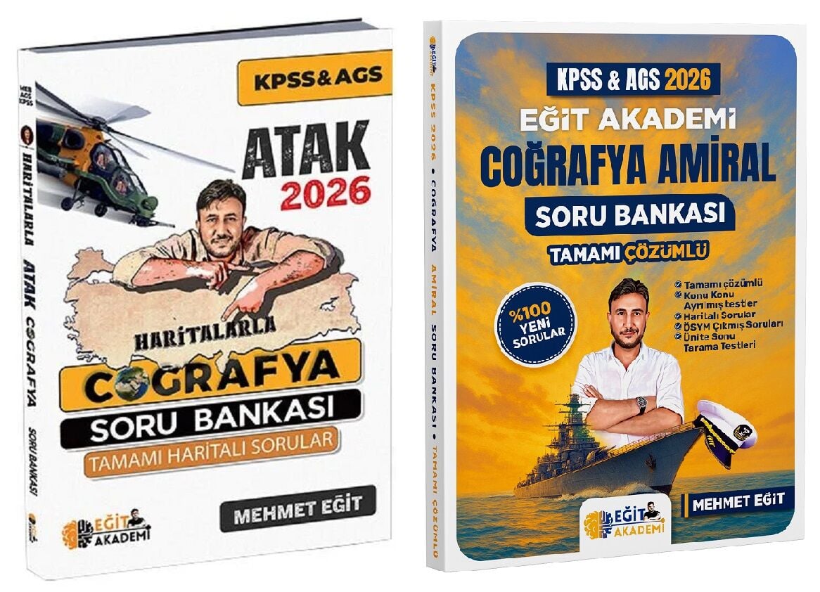 SÜPER FİYAT - Eğit Akademi 2026 KPSS MEB-AGS Haritalarla Atak + Amiral Coğrafya Soru Bankası 2 li Set - Mehmet Eğit Eğit Akademi