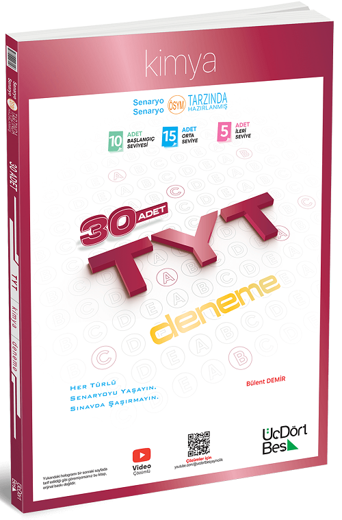 Üç Dört Beş 2026 YKS TYT Kimya 30 Deneme - Bülent Demir Üç Dört Beş Yayınları