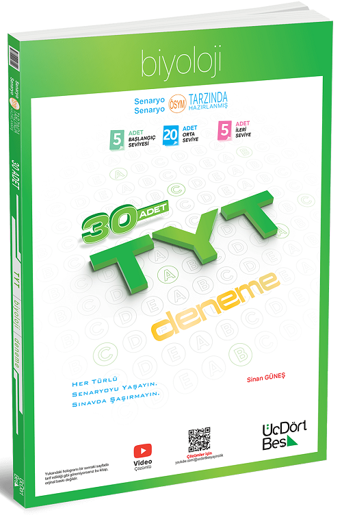 Üç Dört Beş 2026 YKS TYT Biyoloji 30 Deneme - Sinan Güneş Üç Dört Beş Yayınları