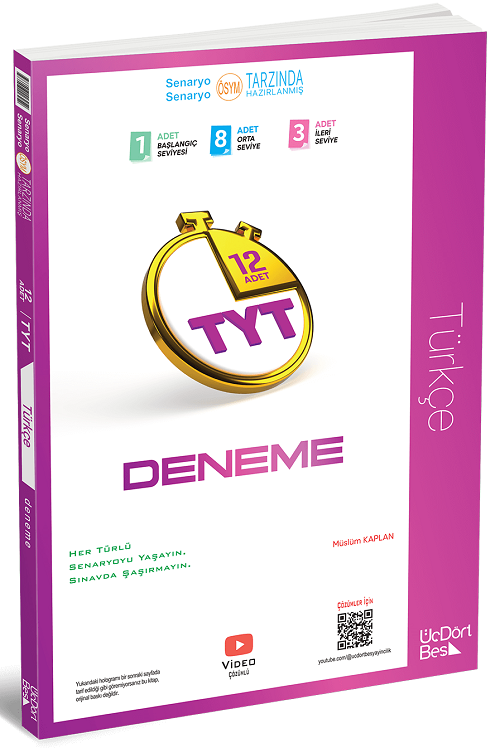 Üç Dört Beş 2026 YKS TYT Türkçe 12 Deneme - Müslüm Kaplan Üç Dört Beş Yayınları