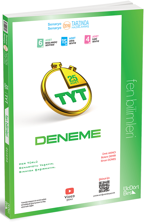 Üç Dört Beş 2026 YKS TYT Fen Bilimleri 25 Deneme Çözümlü Üç Dört Beş Yayınları