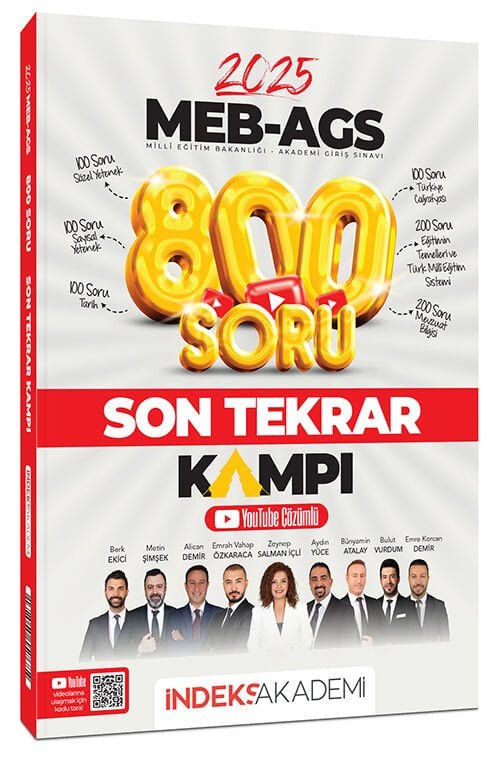 SÜPER FİYAT - İndeks Akademi 2025 MEB-AGS Tüm Dersler Son Tekrar Kampı 800 Soru Bankası Youtube Video Çözümlü İndeks Akademi Yayıncılık