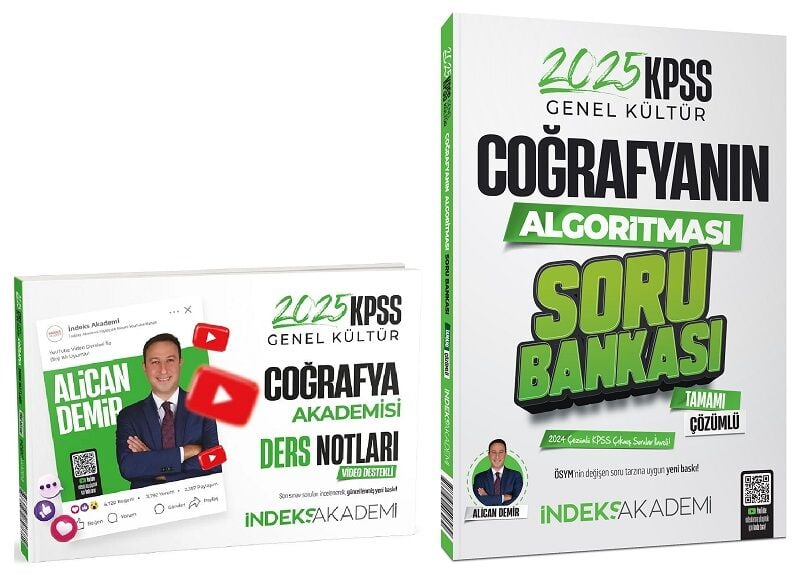 SÜPER FİYAT - İndeks Akademi 2025 KPSS Coğrafya Akademisi Video Ders Notları + Soru Bankası 2 li Set - Alican Demir İndeks Akademi Yayıncılık