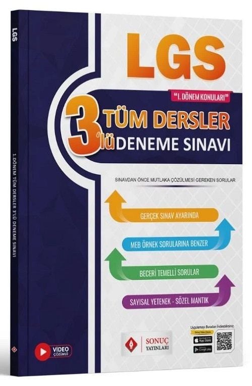 Sonuç 8. Sınıf LGS Tüm Dersler 1. Dönem 3 Deneme Video Çözümlü Sonuç Yayınları