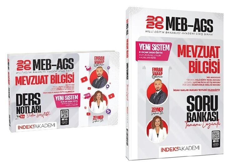 YENİ AGS - İndeks Akademi 2026 MEB-AGS Mevzuat Bilgisi Video Ders Notları + Soru Bankası 2 li Set - Emrah Vahap Özkaraca, Zeynep Salman İçli İndeks Akademi Yayıncılık