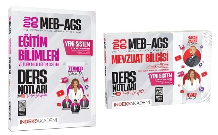 YENİ AGS - İndeks Akademi 2026 MEB-AGS Eğitim Bilimleri + Mevzuat Bilgisi Video Ders Notları 2 li Set - Zeynep Salman İçli + Emrah Vahap Özkaraca İndeks Akademi Yayıncılık