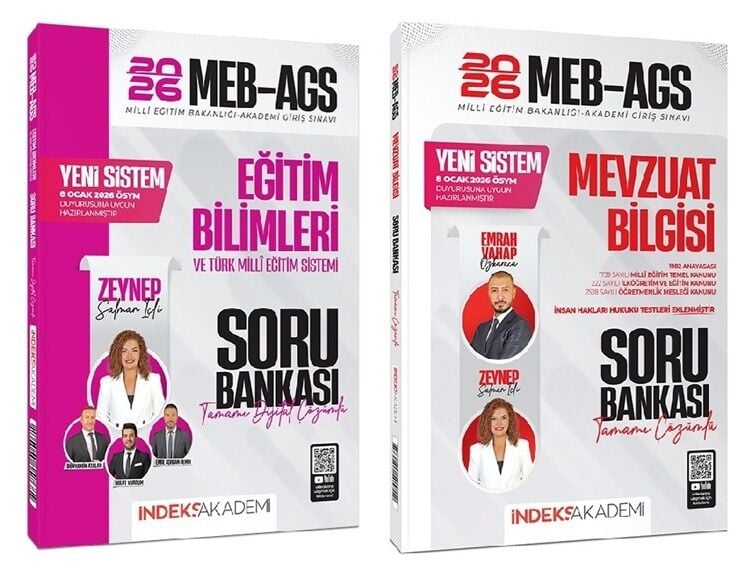 YENİ AGS - İndeks Akademi 2026 MEB-AGS Eğitim Bilimleri + Mevzuat Bilgisi Soru Bankası 2 li Set - Zeynep Salman İçli, Emrah Vahap Özkaraca İndeks Akademi Yayıncılık