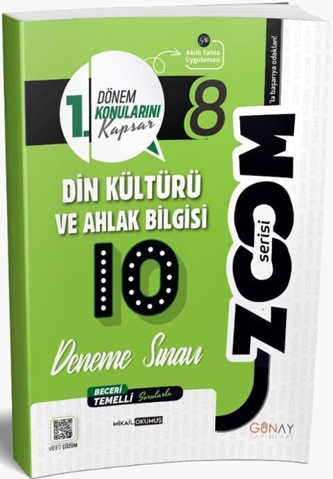 Günay 8. Sınıf 1. Dönem Din Kültürü ve Ahlak Bilgisi Zoom 10 Deneme Günay Yayınları