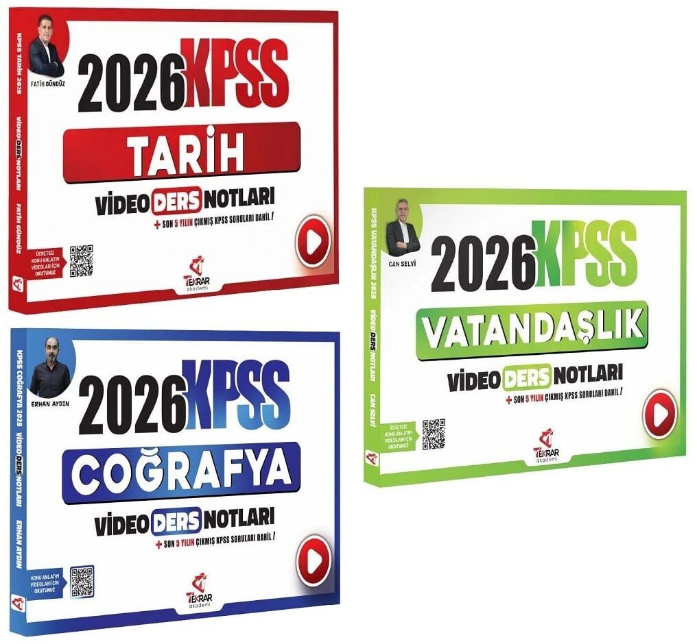 Tekrar Akademi 2026 KPSS Tarih + Coğrafya + Vatandaşlık Video Ders Notları 3 lü Set Tekrar Akademi Yayınları