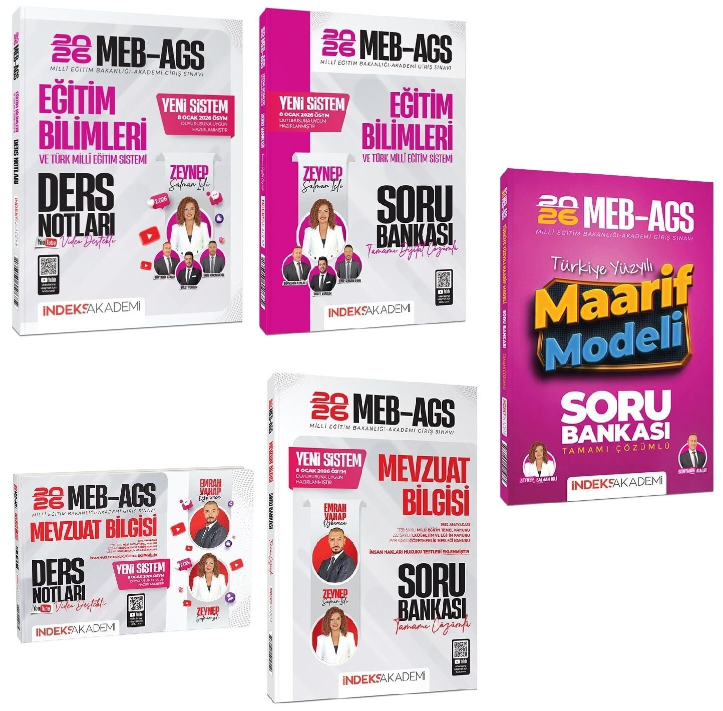 YENİ AGS SİSTEMİ - İndeks Akademi 2026 MEB-AGS Eğitim Bilimleri + Mevzuat Bilgisi Video Ders Notları + Maarif Modeli Soru Bankası 5 li Set - Zeynep Salman İçli, Emrah Vahap Özkaraca İndeks Akademi Yayıncılık