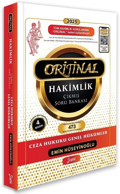 Yetki 2025 Hakimlik Kaymakamlık KPSS İcra Müdürlüğü İdari Yargılama Ceza Hukuku Genel Hükümler ORİJİNAL Çıkmış Soru Bankası Çözümlü 4. Baskı - Emin Hüseyinoğlu Yetki Yayıncılık