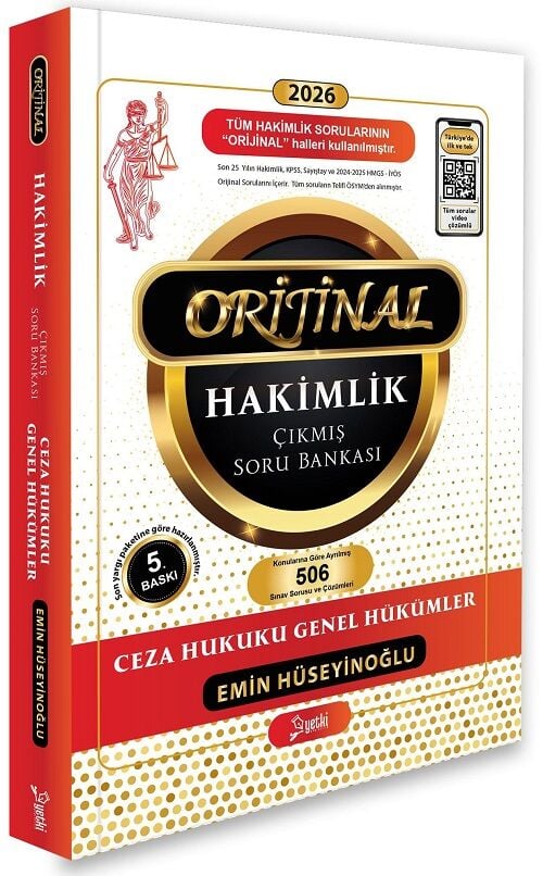 Yetki 2026 Hakimlik Ceza Hukuku Genel Hükümler ORİJİNAL Çıkmış Soru Bankası Çözümlü 5. Baskı - Emin Hüseyinoğlu Yetki Yayıncılık