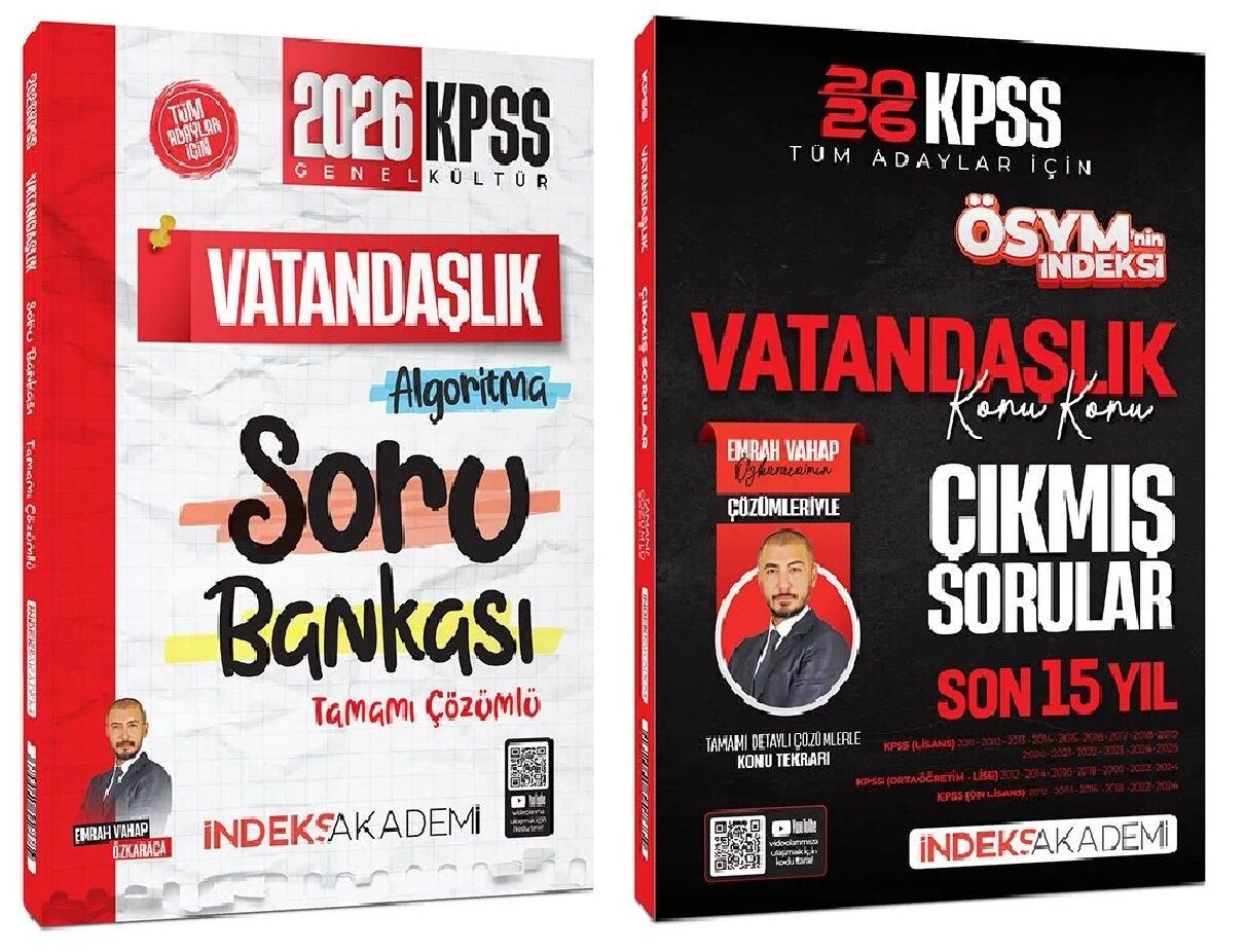 İndeks Akademi 2026 KPSS Vatandaşlık Soru Bankası + Çıkmış Sorular 2 li Set - Emrah Vahap Özkaraca İndeks Akademi Yayıncılık