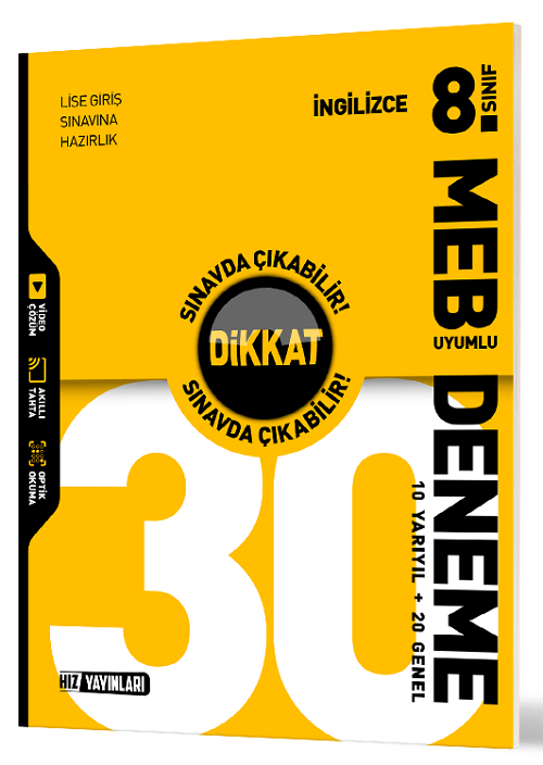 Hız Yayınları 8. Sınıf İngilizce Dikkat Sınavda Çıkabilir 30 Deneme Hız Yayınları