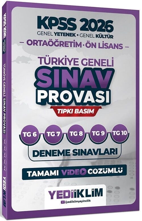 Yediiklim 2026 KPSS Lise Ortaöğretim Ön Lisans Türkiye Geneli Sınav Provası 5 Deneme Çözümlü (6-7-8-9-10) Yediiklim Yayınları
