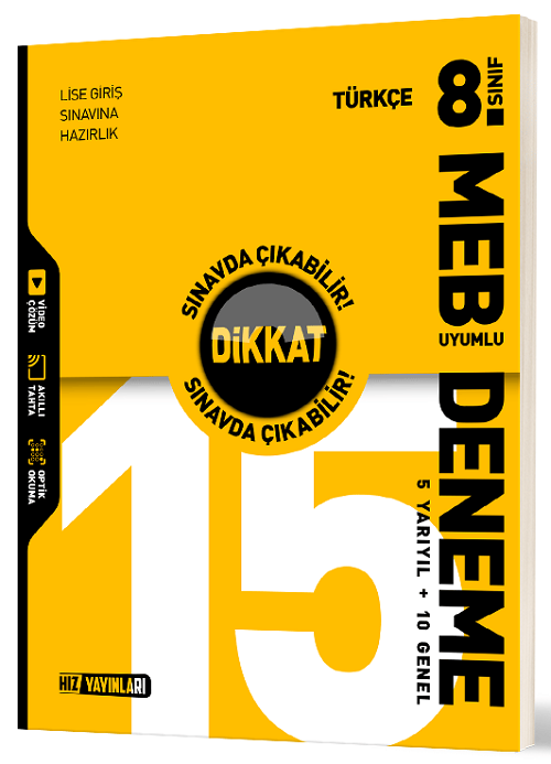 Hız Yayınları 8. Sınıf Türkçe Dikkat Sınavda Çıkabilir 15 Deneme Hız Yayınları