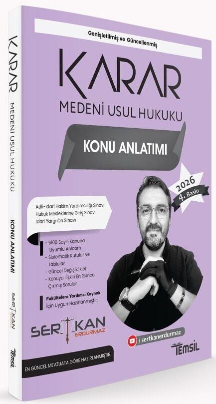 Temsil 2026 KARAR Adli İdari Hakimlik Medeni Usul Hukuku Konu Anlatımı 4. Baskı - Sertkan Erdurmaz Temsil Yayınları