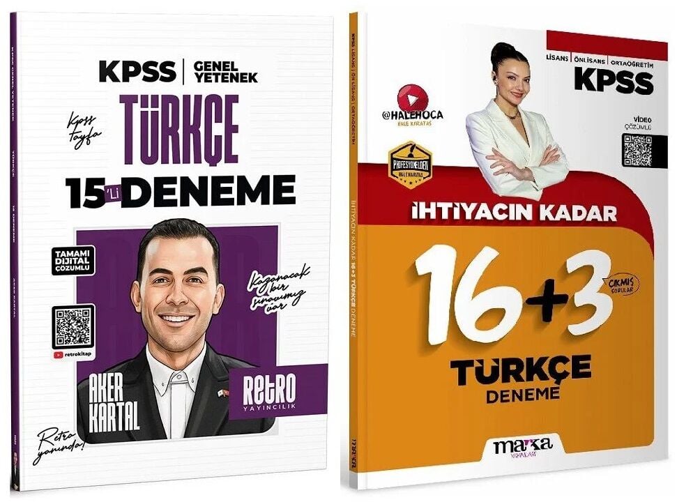 Retro + Marka 2026 KPSS Türkçe 15+19 Deneme 2 li Set - Aker Kartal Retro + Marka Yayıncılık