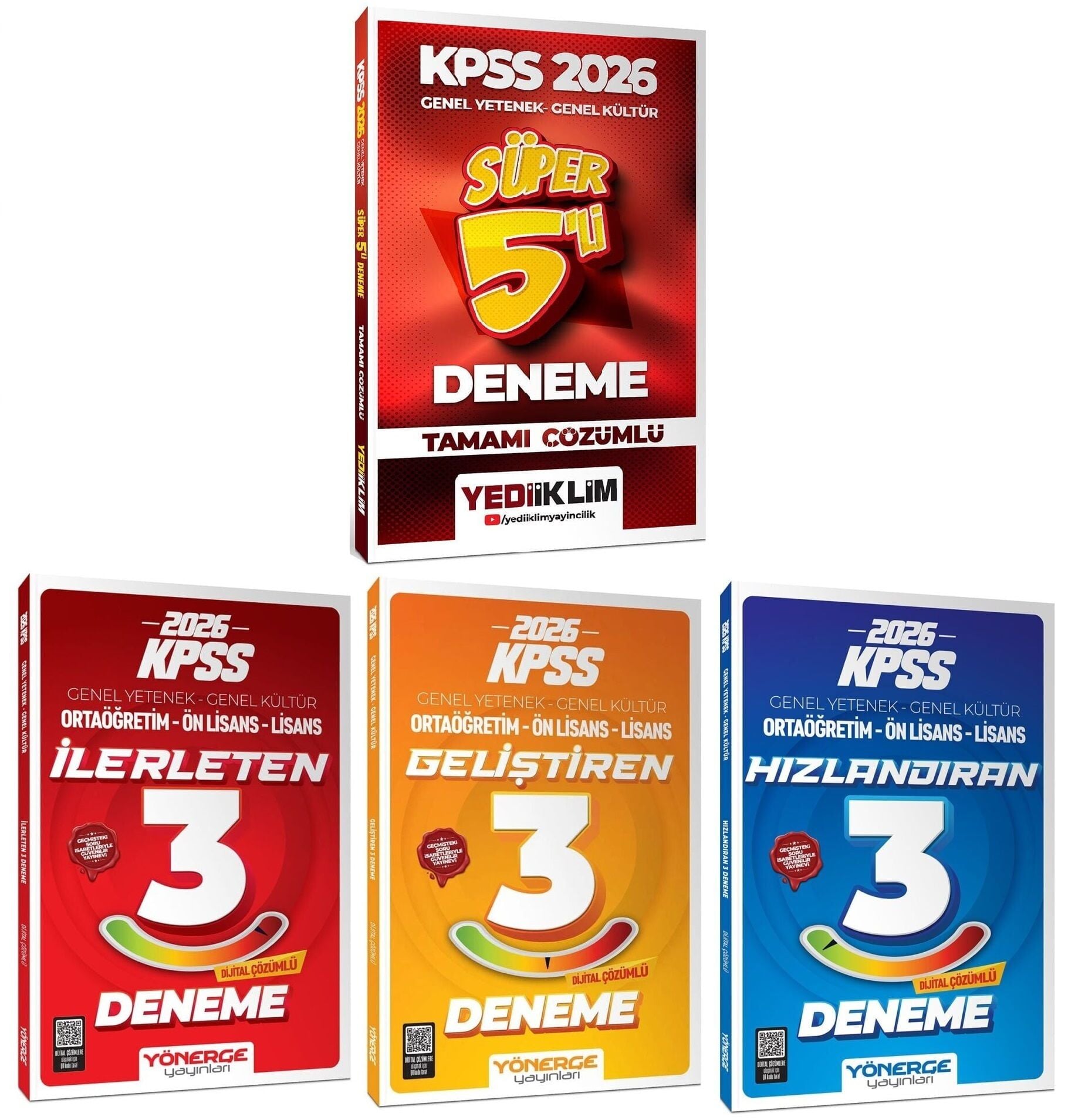 Yediiklim + Yönerge 2026 KPSS Genel Yetenek Genel Kültür 5 + 9 Deneme 4 lü Set Yediiklim  + Yönerge Yayınları