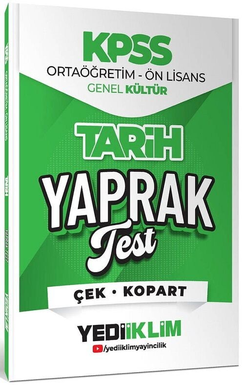 Yediiklim 2026 KPSS Lise Ortaöğretim Ön Lisans Tarih Yaprak Test Yediiklim Yayınları