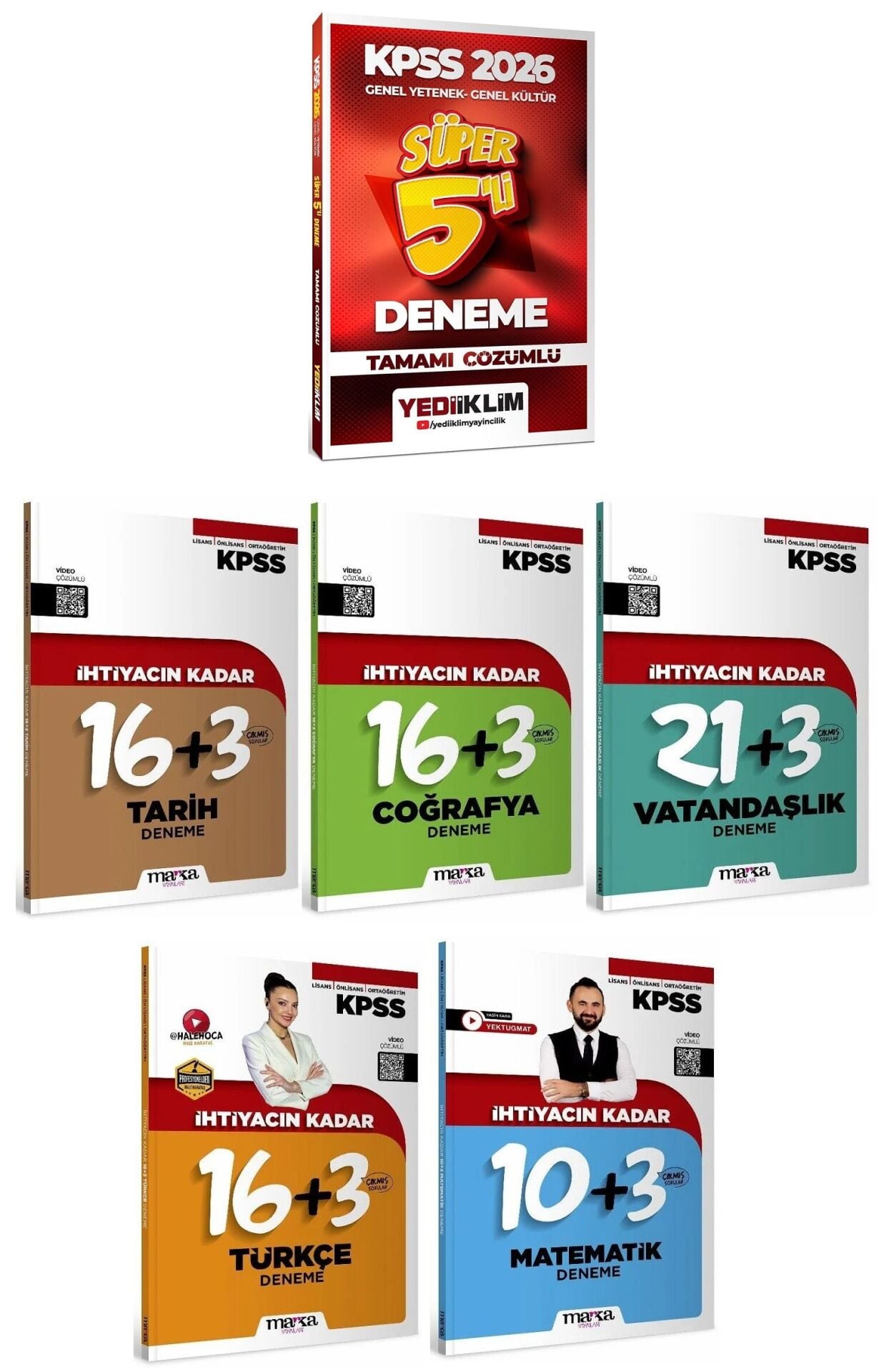 Yediiklim + Marka 2026 KPSS Genel Yetenek Genel Kültür Süper 5+94 Deneme 6 lı Set Yediiklim + Marka Yayınları