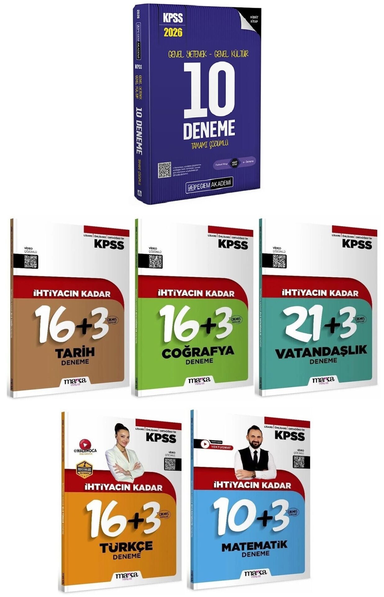 Pegem + Marka 2026 KPSS Genel Yetenek Genel Kültür 10 + 94 Deneme 6 lı Set Pegem Akademi + Marka Yayınları