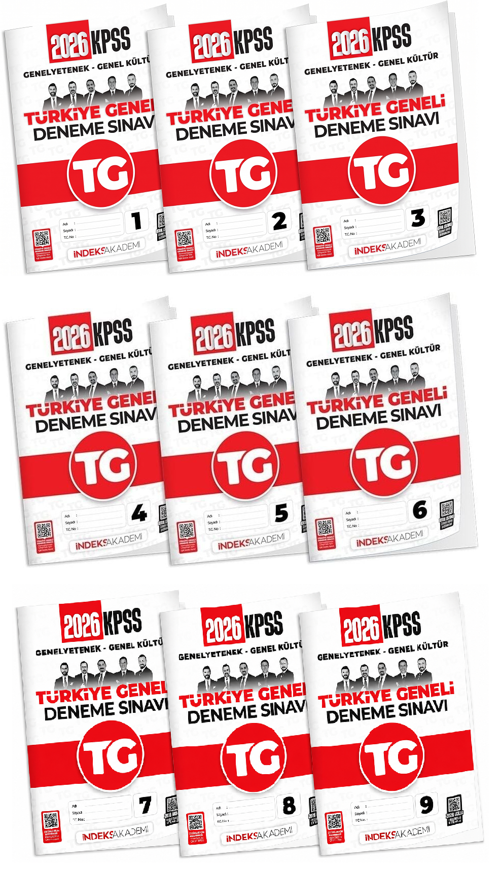 İndeks Akademi 2026 KPSS TG 1-2-3-4-5-6-7-8-9 Türkiye Geneli Deneme Genel Yetenek Genel Kültür 9 lu Set İndeks Akademi Yayıncılık