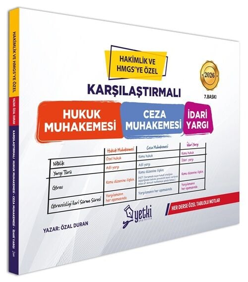 Yetki 2026 Hakimlik HMGS Karşılaştırmalı Usuller Hukuk-Ceza Muhakemesi-İdari Yargı 7. Baskı - Özal Duran Yetki Yayıncılık