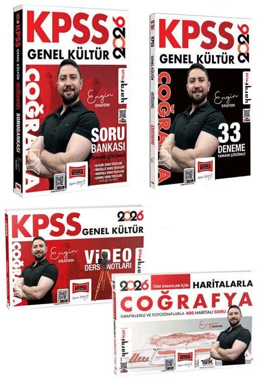 Yargı 2026 KPSS Coğrafya Haritalarla + Video Ders Notları + Soru Bankası + 33 Deneme 4 lü Set - Engin Eraydın Yargı Yayınları