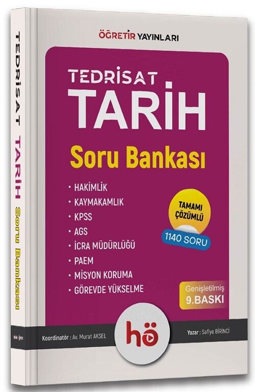 Öğretir HMGS Hakimlik KPSS PAEM Misyon Koruma Tarih TEDRİSAT Soru Bankası Çözümlü 9. Baskı - Safiye Birinci Öğretir Yayınları