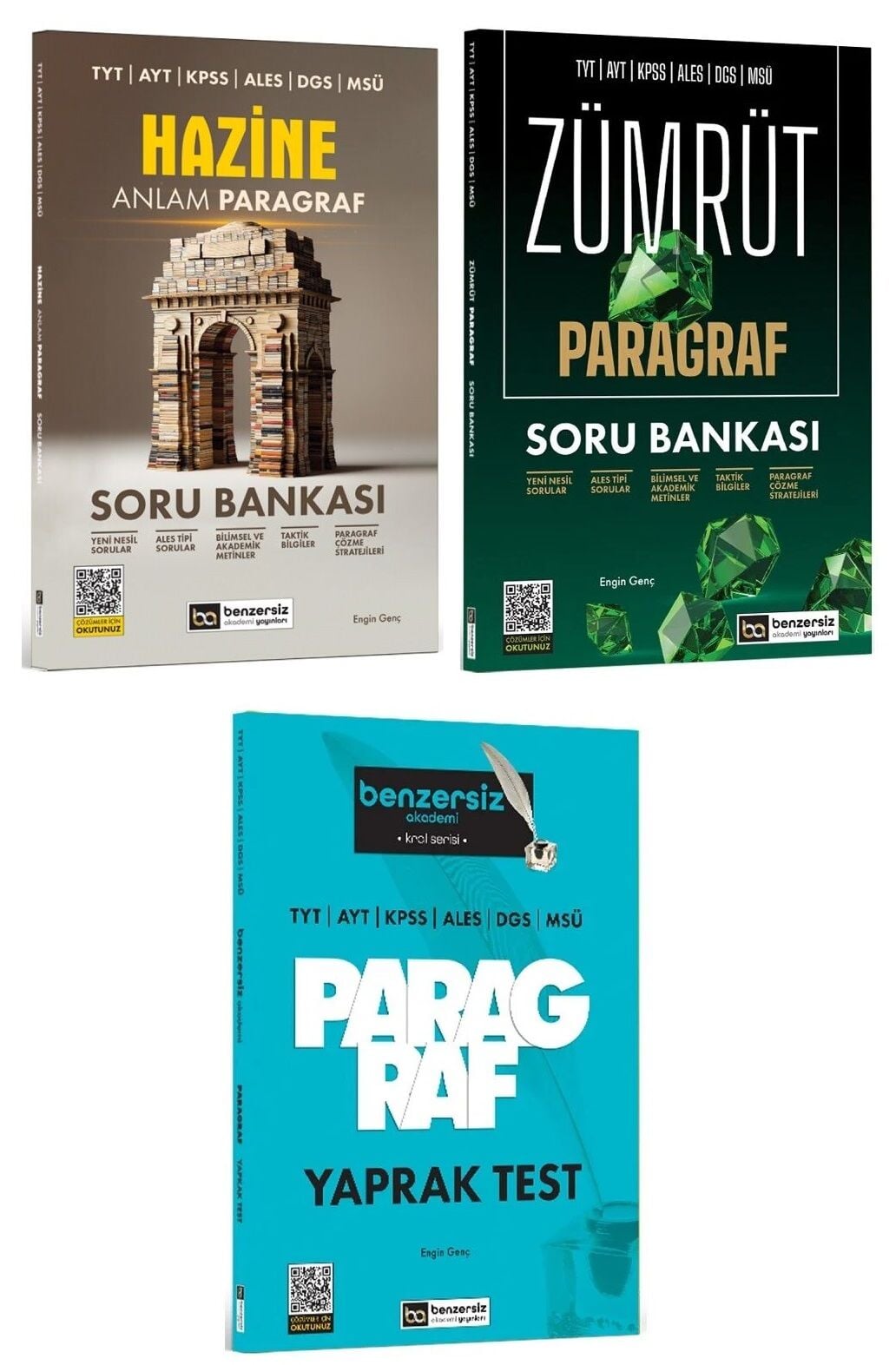 SÜPER FİYAT - Benzersiz Akademi KPSS TYT AYT ALES DGS MSÜ Paragraf Soru Bankası + Yaprak Test 3 lü Set - Engin Genç Benzersiz Akademi Yayınları