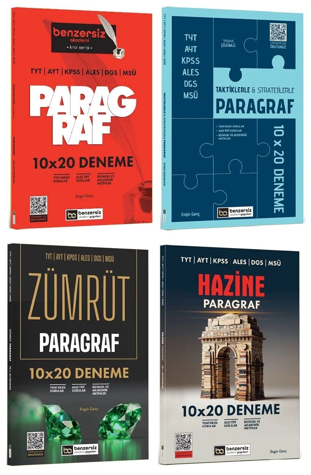 SÜPER FİYAT - Benzersiz Akademi KPSS TYT AYT ALES DGS MSÜ Paragraf 40 Deneme 4 lü Set - Engin Genç Benzersiz Akademi Yayınları