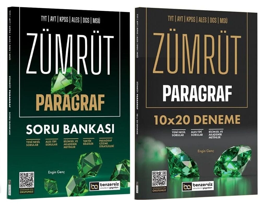 SÜPER FİYAT - Benzersiz Akademi KPSS TYT AYT ALES DGS MSÜ Paragraf ZÜMRÜT Soru Bankası + 10 Deneme 2 li Set - Engin Genç Benzersiz Akademi Yayınları