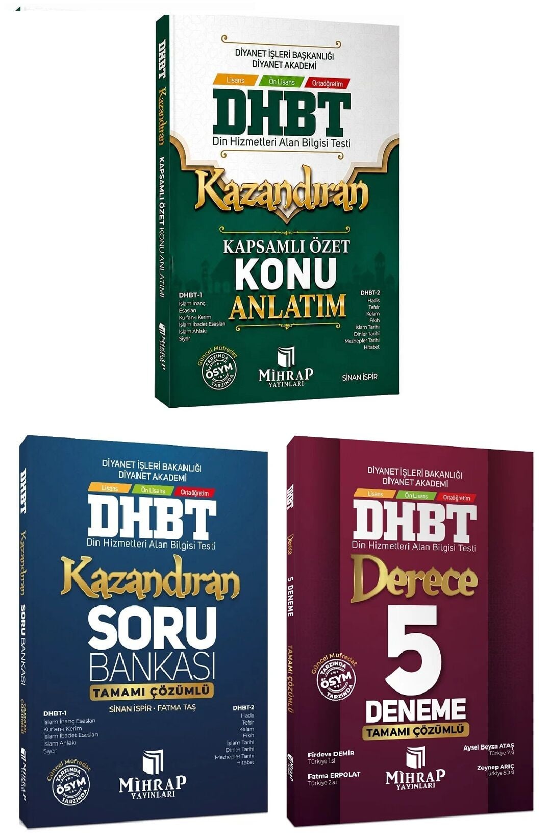 Mihrap DHBT 1-2 Kazandıran Konu Anlatımı + Soru Bankası + 5 Deneme 3 lü Set - Sinan İspir Mihrap Yayınları